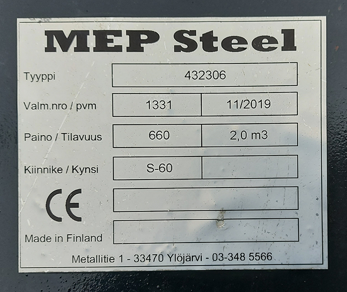 MEP Steel LUMENLASTAUSKAUHA S60 2000L 660KG
